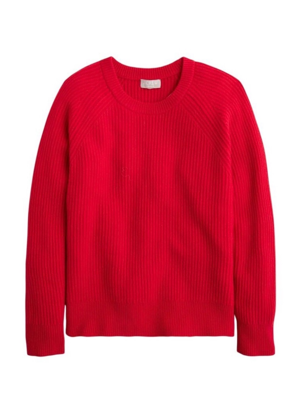 J. Crew Bright Red Ribbed Cashmere Crewneck Sweater